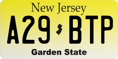 NJ license plate A29BTP