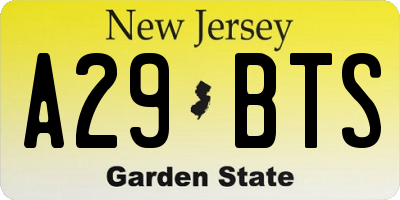 NJ license plate A29BTS
