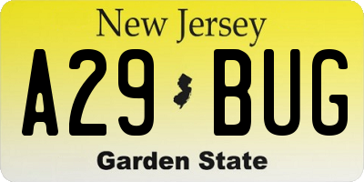 NJ license plate A29BUG