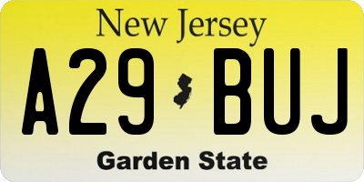 NJ license plate A29BUJ