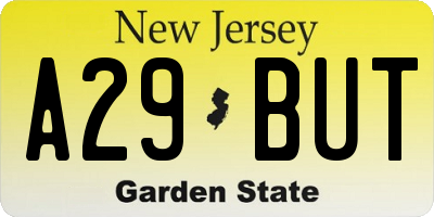 NJ license plate A29BUT