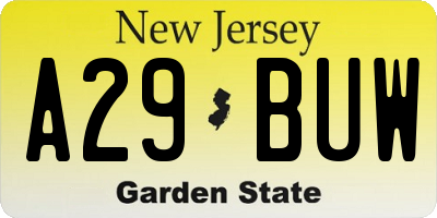NJ license plate A29BUW