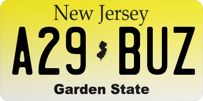 NJ license plate A29BUZ