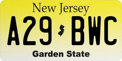 NJ license plate A29BWC