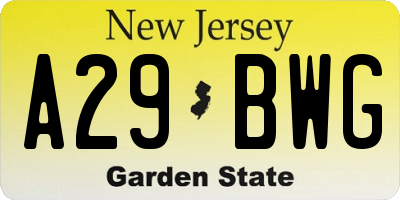 NJ license plate A29BWG