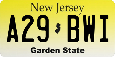 NJ license plate A29BWI