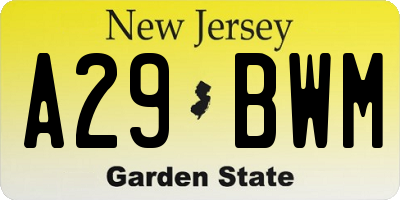 NJ license plate A29BWM