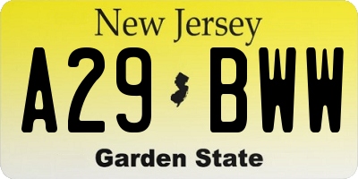 NJ license plate A29BWW