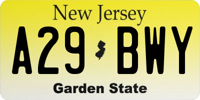 NJ license plate A29BWY