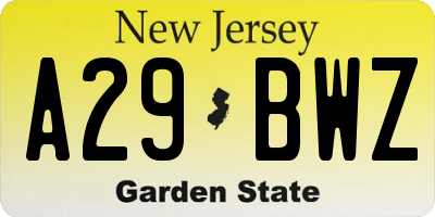 NJ license plate A29BWZ