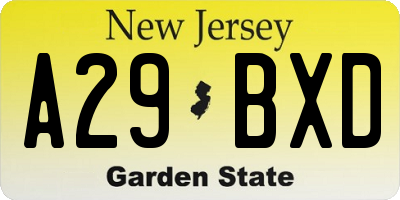 NJ license plate A29BXD