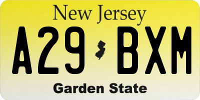NJ license plate A29BXM