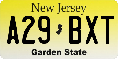 NJ license plate A29BXT