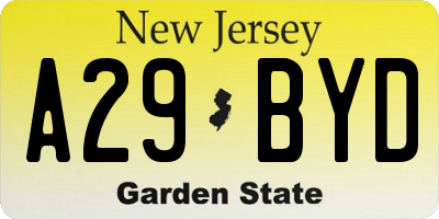 NJ license plate A29BYD