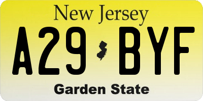 NJ license plate A29BYF