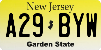 NJ license plate A29BYW