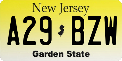NJ license plate A29BZW