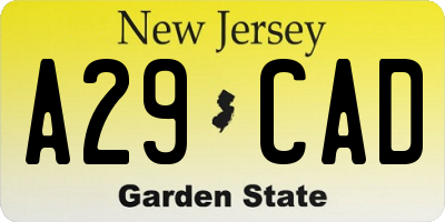 NJ license plate A29CAD
