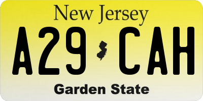 NJ license plate A29CAH