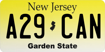 NJ license plate A29CAN