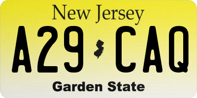 NJ license plate A29CAQ