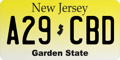 NJ license plate A29CBD