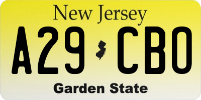NJ license plate A29CBO