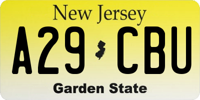 NJ license plate A29CBU