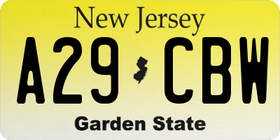 NJ license plate A29CBW