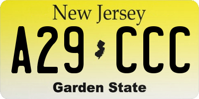 NJ license plate A29CCC