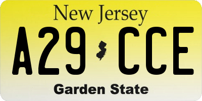 NJ license plate A29CCE