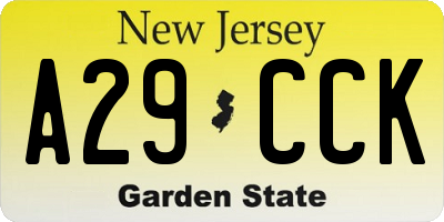 NJ license plate A29CCK