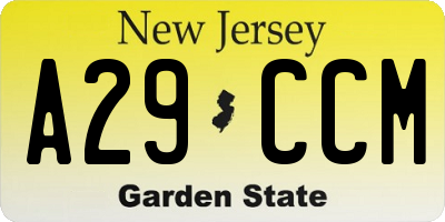 NJ license plate A29CCM