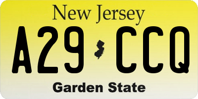 NJ license plate A29CCQ