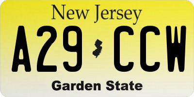 NJ license plate A29CCW