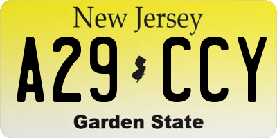 NJ license plate A29CCY