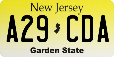 NJ license plate A29CDA