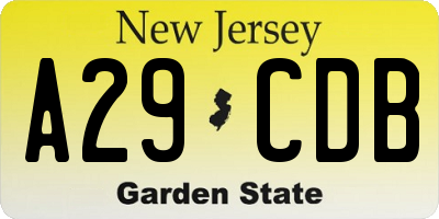 NJ license plate A29CDB