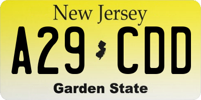 NJ license plate A29CDD