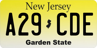 NJ license plate A29CDE