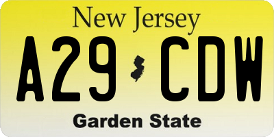 NJ license plate A29CDW