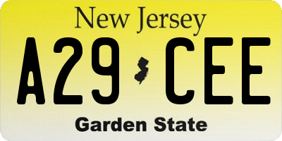 NJ license plate A29CEE