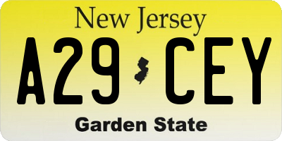 NJ license plate A29CEY