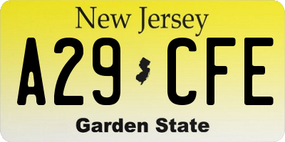 NJ license plate A29CFE
