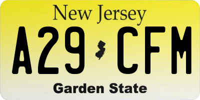 NJ license plate A29CFM