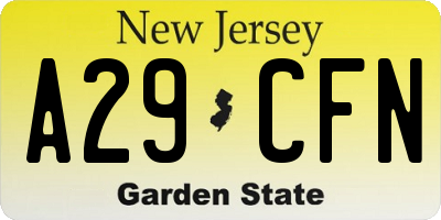 NJ license plate A29CFN