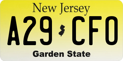 NJ license plate A29CFO