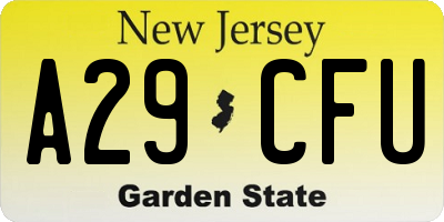 NJ license plate A29CFU
