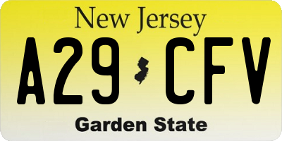 NJ license plate A29CFV