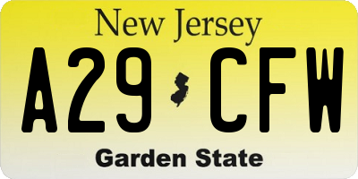 NJ license plate A29CFW